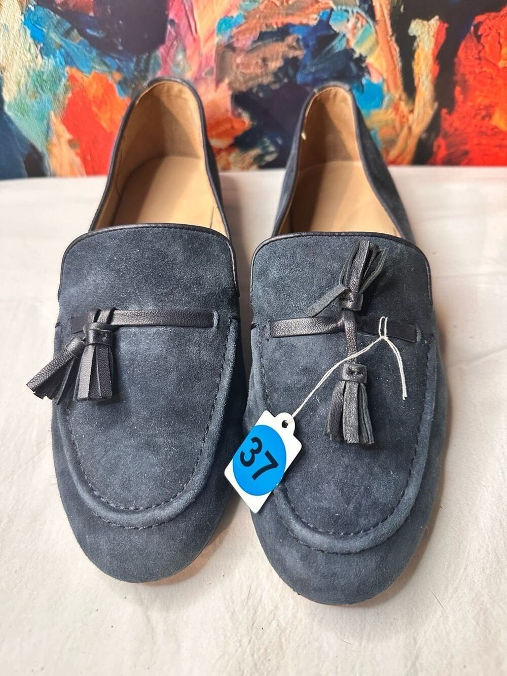 No.37 Ann Taylor Navy Blue Suede Tassel Loafers